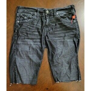 True Religion Relaxed Straight Ricky Black Acid Washed Jean Shorts - Size 33